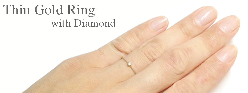 Thin Yellow Gold Ring with Diamond Rui & Aguri Fine Jewelry
